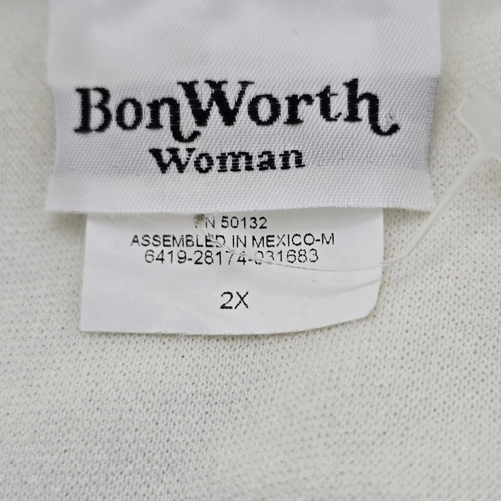BonWorth Vintage Cream Floral Embroidered 3/4 Sleeve Sweater Plus Size 2X